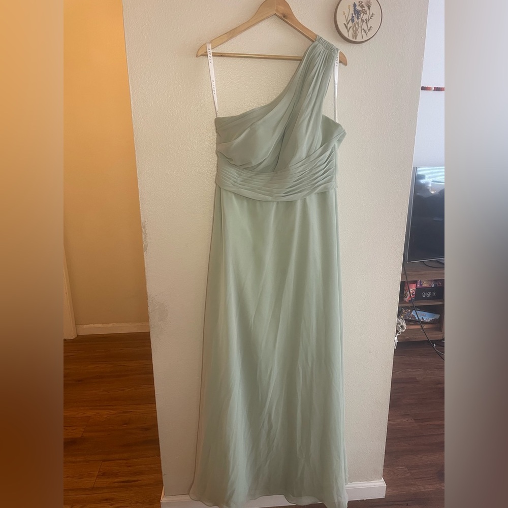 Azazie “Ashley” Bridesmaid Dress in Sage- One-Shoulder Floor Length